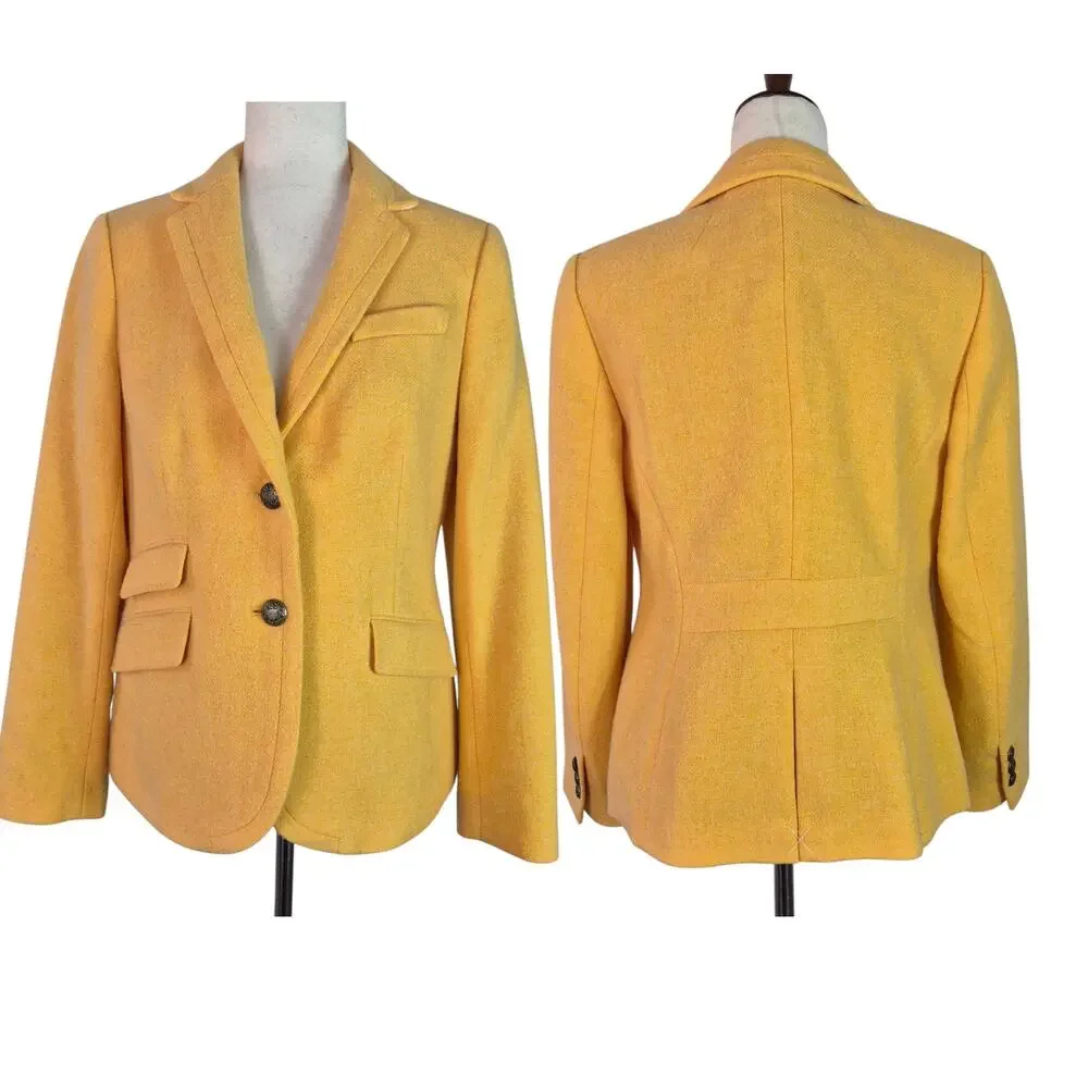 Talbots Yellow Wool Blend 2 Button Lined Blazer Jacket Pleated Tail Pockets M 8
